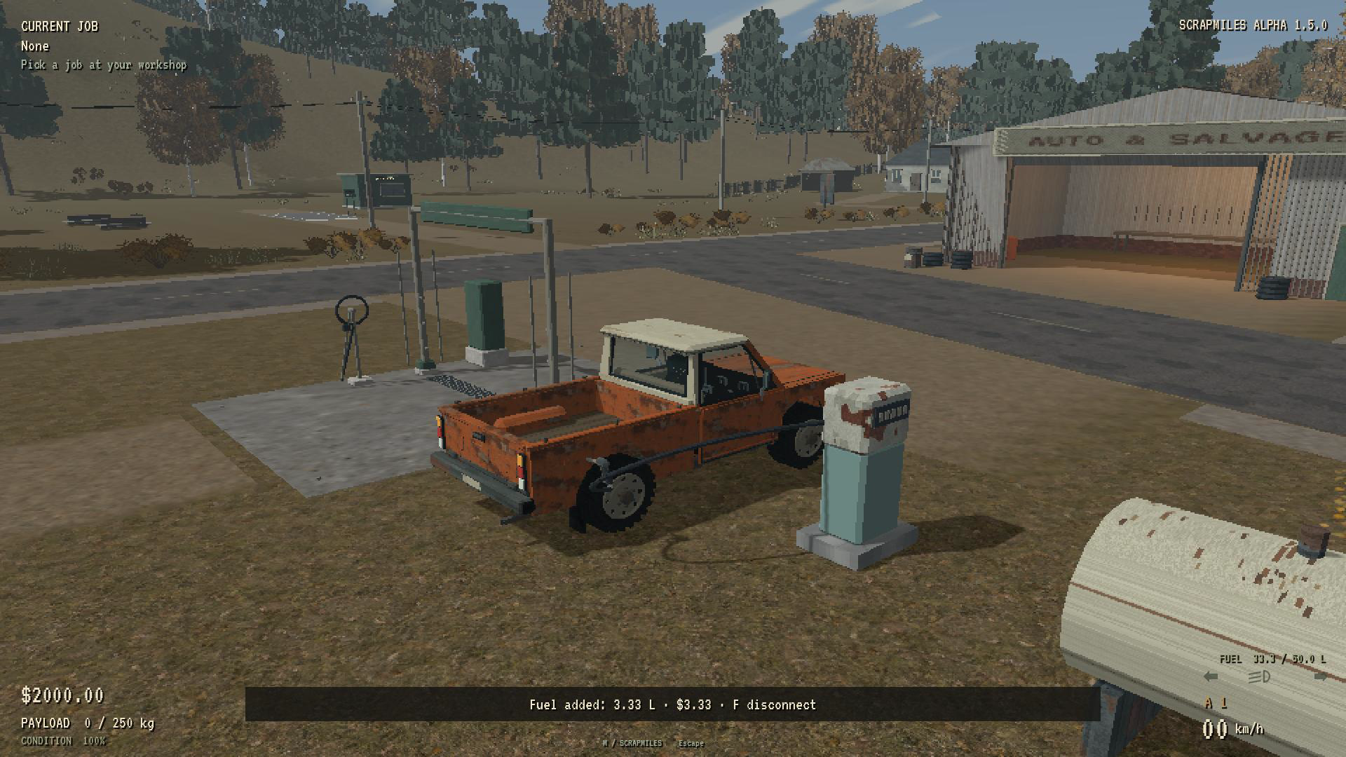 A fuel hose connected to the pickup while its fuel level rises.
